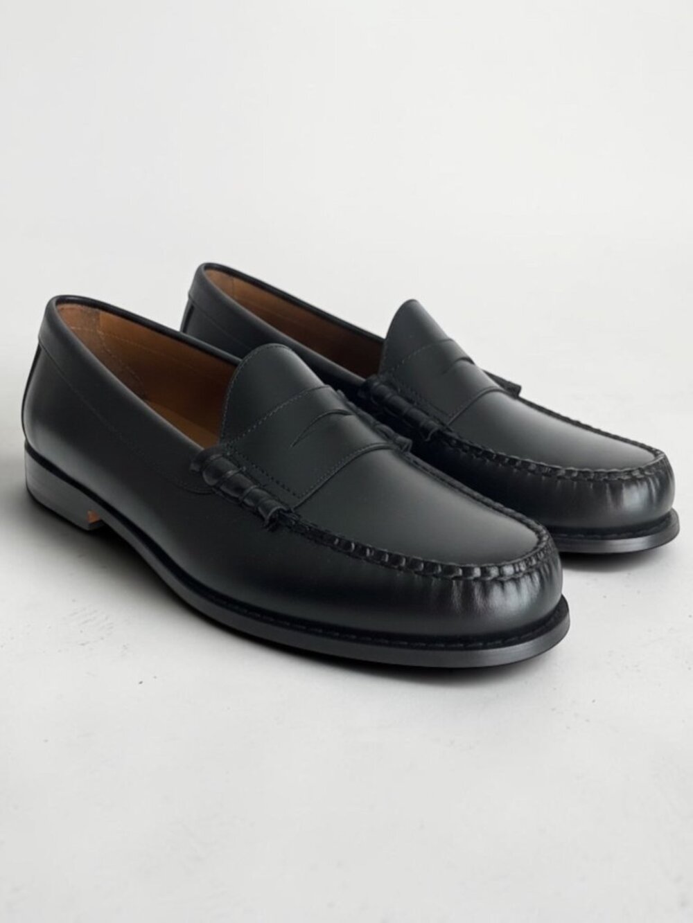 New J. Crew Black Leather Penny Loafers Leather Heels Men's Size 11